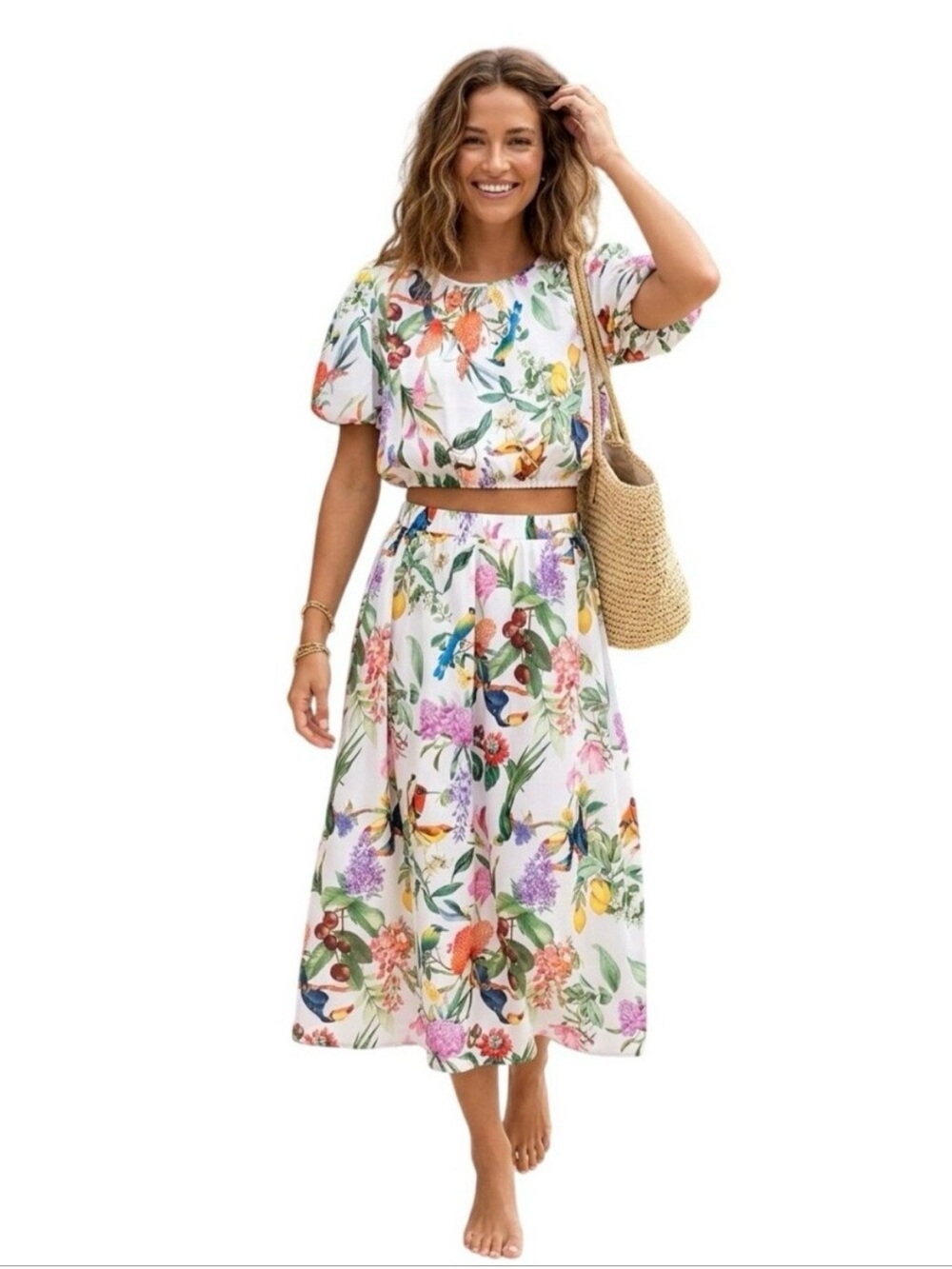 Calypso St. Barth Women’s Floral Bird 2-Piece Maxi Skirt Set NWT Medium